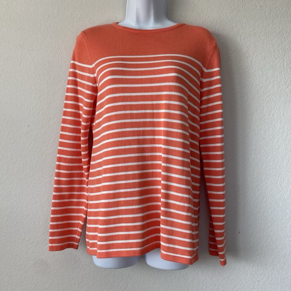 Pura Cashmere Classic Breton White Striped Peach Long Sleeve S Shirt Casual Chic